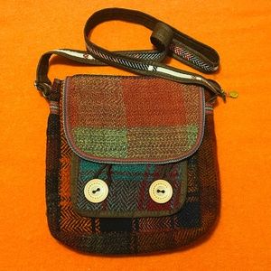 Vintage boho ethnic plaid carpet style wool crossbody bag purse NWOT